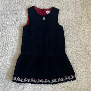 Hanna Andersson Black Velvety Dress with Heart Embroidery